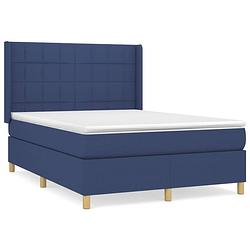 Foto van The living store boxspringbed - - bed - 203 x 147 x 118/128 cm - blauw - stof (100% polyester) - pocketvering matras -