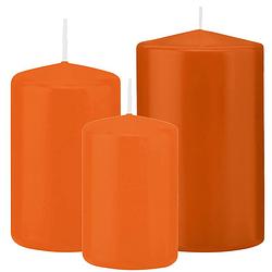 Foto van Stompkaarsen set van 6x stuks oranje 10-12-15 cm - stompkaarsen