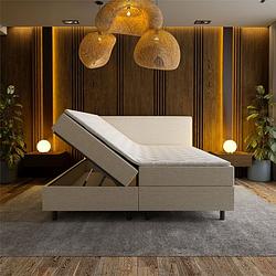 Foto van 2-persoons boxspring met opbergruimte hotel - beige 160x200 cm - pocketvering - inclusief topper - dekbed-discounter.nl