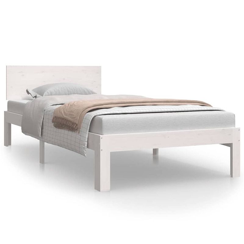 Foto van The living store bedframe - massief grenen - 205.5 x 93.5 x 69.5 cm - wit