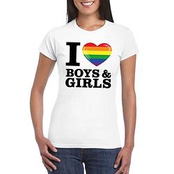 Foto van I love boys & girls bi regenboog t-shirt wit dames xs - feestshirts