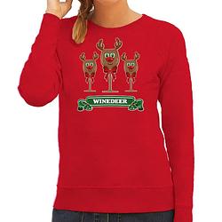 Foto van Bellatio decorations foute kersttrui/sweater dames - winedeer - rood - wijn - rendier - rudolf l - kerst truien