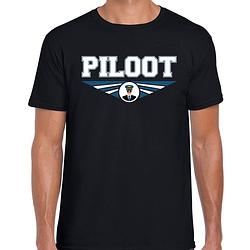 Foto van Piloot t-shirt zwart heren - beroepen shirt 2xl - feestshirts