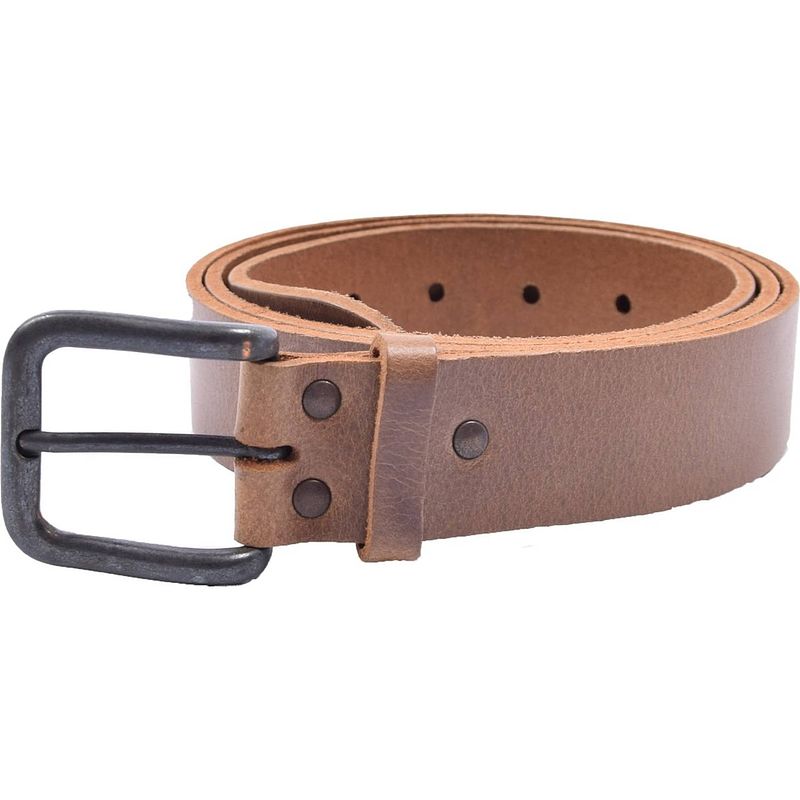 Foto van Riem - riemen - streepjes - taupe - 3 cm - unisex - 100% leren - leder - riem maat 85