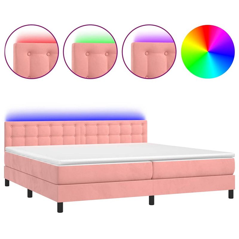 Foto van The living store boxspring bed - fluwelen roze - 203x200x78/88cm - met led en pocketvering