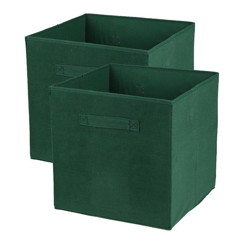 Foto van Urban living opbergmand/kastmand square box - 2x - karton/kunststof - 29 liter - donkergroen - 31 x 31 x 31 cm - opbergm