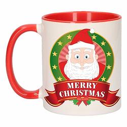 Foto van 1x kerst beker / mok - rood met wit - 300 ml keramiek - kerstman print