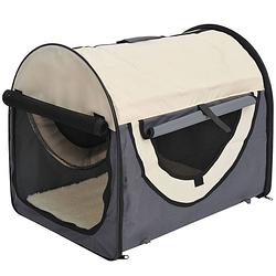 Foto van Honden draagtas - reisbench - reismand hond - dieren transport box - opvouwbaar - maat xl - 81x56x66 cm - grijs creme