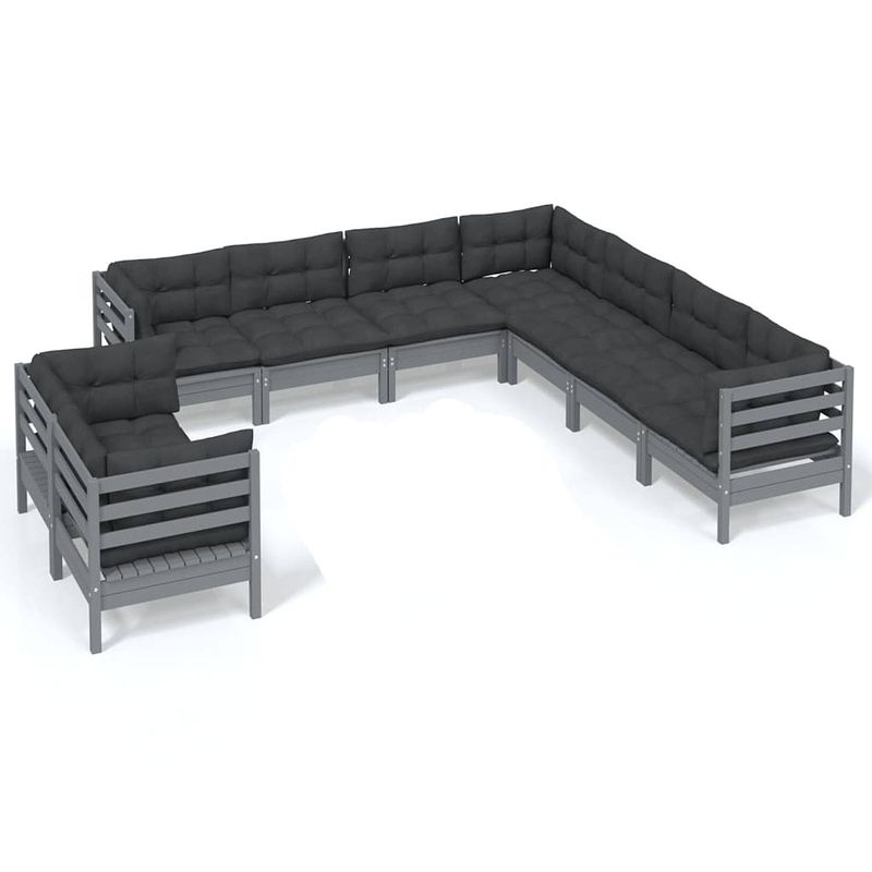 Foto van Vidaxl 9-delige loungeset met kussens massief grenenhout grijs