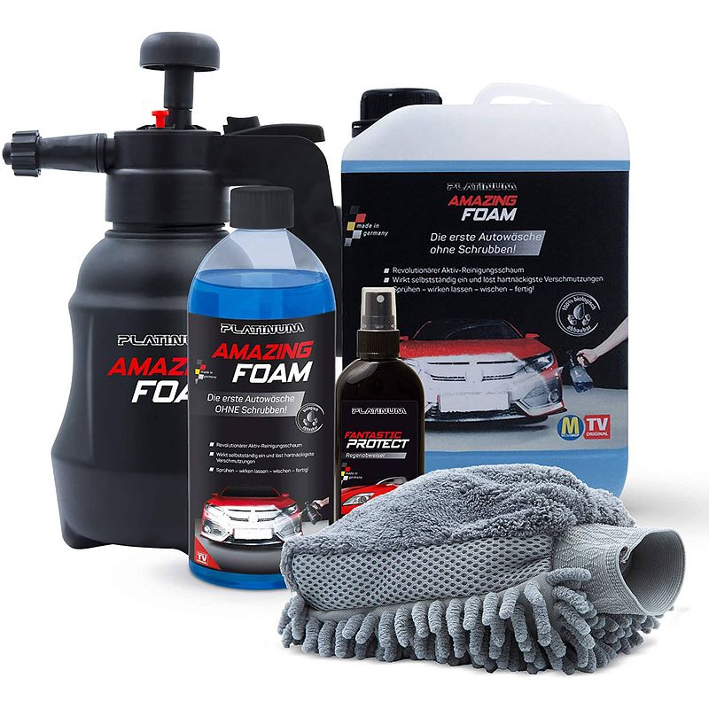 Foto van Platinum amazing foam set, effectief reinigingsschuim, snow foam kit, auto reiniging, car wash, velgenreiniger