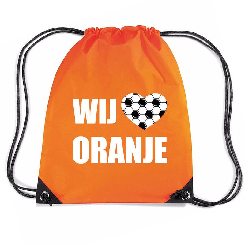 Foto van Wij houden van oranje voetbal rugzakje / sporttas met rijgkoord oranje - gymtasje - zwemtasje