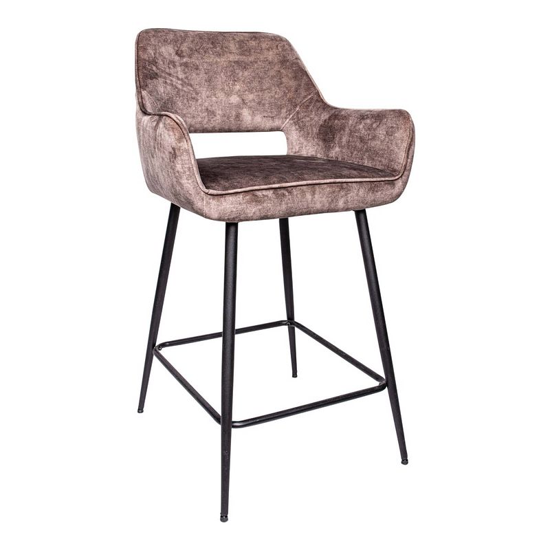 Foto van Ptmd fal low velvet brown bar stool black metal leg