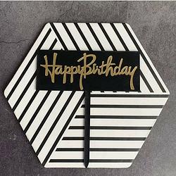 Foto van Cake topper - decoratie - happy birthday - rechthoekig - taartversiering - goud/zwart