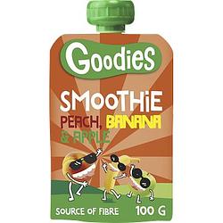 Foto van Goodies knijpfruit smoothie perzik, banaan & appel 100g aanbieding bij jumbo | 2 + 1 gratis