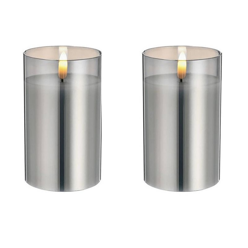 Foto van 2x stuks luxe led kaarsen in grijs glas d7,5 x h12,5 cm met timer - led kaarsen