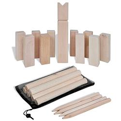 Foto van The living store kubbset - houten buitenspel - grenenhout - geschikt voor alle leeftijden - 21-delige set - draagtas -