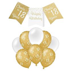 Foto van Paperdreams luxe 18 jaar feestversiering set - ballonnen & vlaggenlijnen - wit/goud - feestpakketten