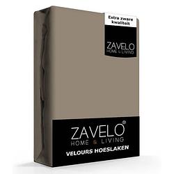 Foto van Zavelo hoeslaken velours taupe - fluweel zacht - 30 cm hoekhoogte - rondom elastiek - velvet -lits-jumeaux (160/180x2...