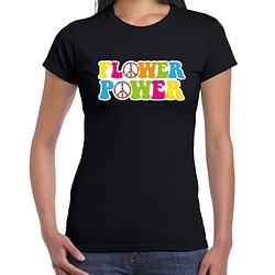 Foto van Toppers jaren 60 flower power verkleed shirt zwart met gekleurde peace tekens dames l - feestshirts