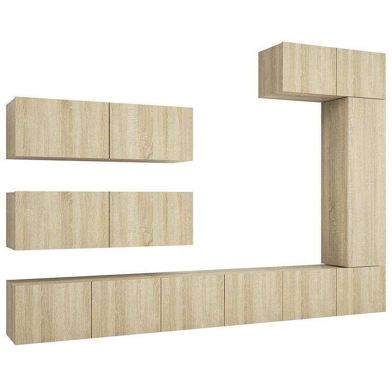 Foto van The living store tv-meubelset hangend - sonoma eiken - 80x30x30 30.5x30x110 100x30x30 spaanplaat