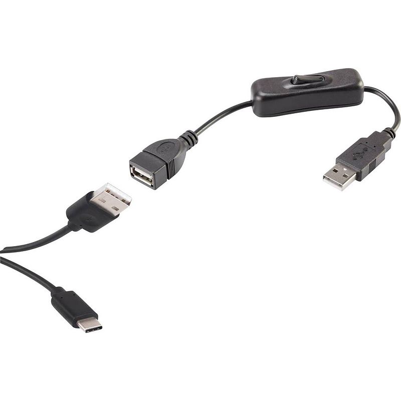 Foto van Renkforce usb-kabel usb 2.0 usb-a stekker, usb-c stekker 1.25 m zwart incl. aan/uitschakelaar, vergulde steekcontacten rf-3346624