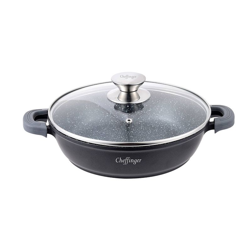 Foto van Cheffinger braadpan/ lage kookpot / serveerpan - marmer coating - 28cm