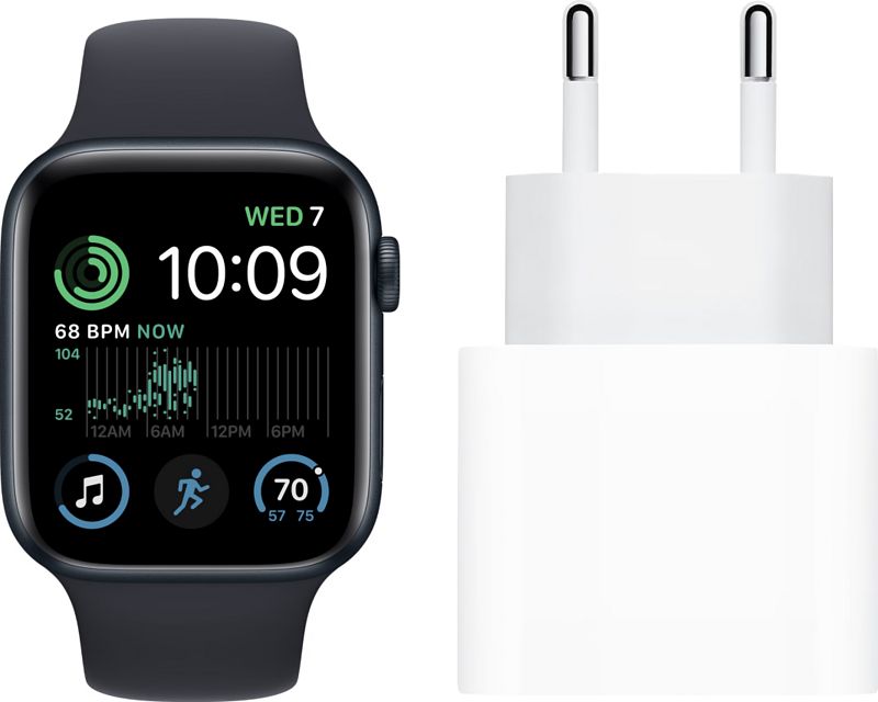 Foto van Apple watch se (2022) 4g 44mm midnight aluminium midnight sportband + oplader