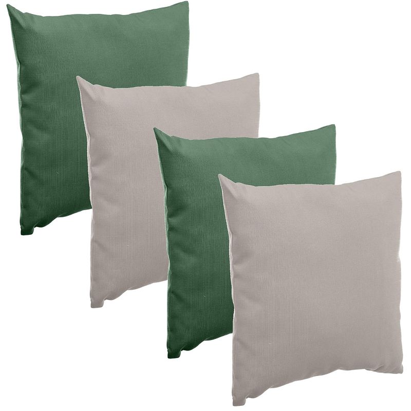 Foto van Bank/sier/tuin kussens voor binnen/buiten set 4x stuks olijfgroen/taupe 40 x 40 cm - sierkussens