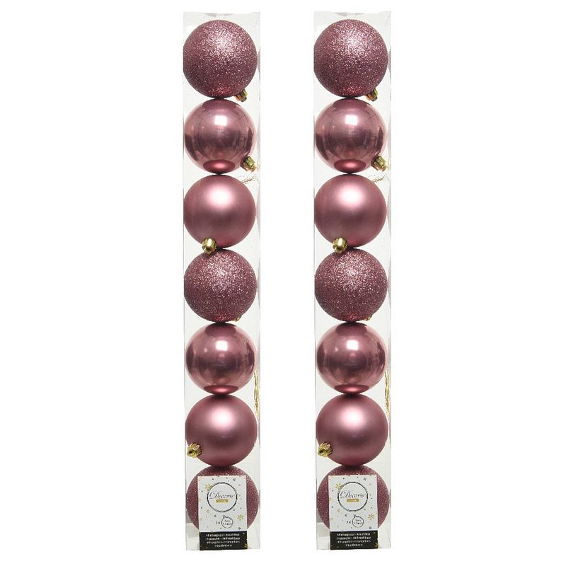 Foto van 14x stuks kunststof kerstballen oudroze (velvet) 8 cm glans/mat/glitter - kerstbal