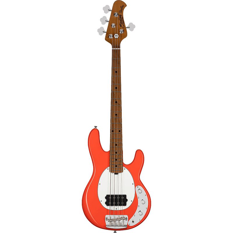 Foto van Sterling by music man rayss4 stingray short scale fiesta red elektrische basgitaar