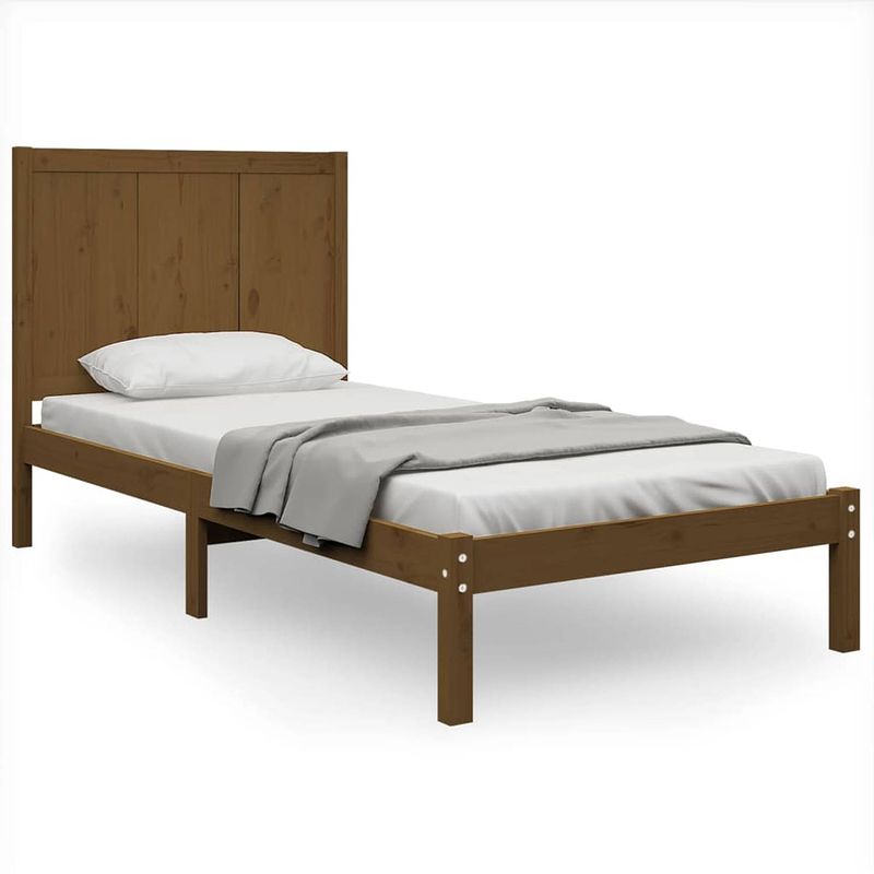 Foto van The living store bedframe grenenhout - honingbruin - 195.5 x 80.5 x 31 cm - geschikt voor 75 x 190 cm matras