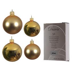 Foto van Glazen kerstballen pakket goud glans/mat 38x stuks 4 en 6 cm inclusief haakjes - kerstbal