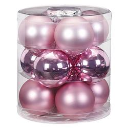 Foto van 24x stuks glazen kerstballen roze 8 cm glans en mat - kerstbal