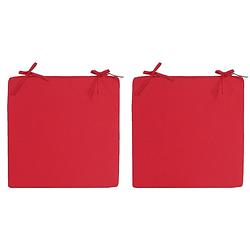 Foto van 2x stoelkussens voor binnen en buiten in de kleur rood 40 x 40 cm tuinkussens voor buitenstoelen. - sierkussens