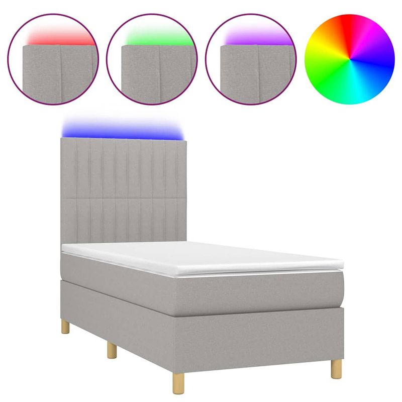 Foto van The living store bed - lichtgrijs - 203 x 90 x 118/128 cm - verstelbaar hoofdbord - kleurrijke led-verlichting -