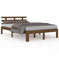 Foto van The living store houten bedframe - massief grenenhout - 205.5 x 143.5 x 69.5 cm - honingbruin