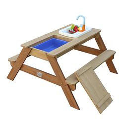 Foto van Axi emily zand & water picknicktafel van hout in bruin watertafel & zandtafel met speelkeuken incl. wastafel, deksel