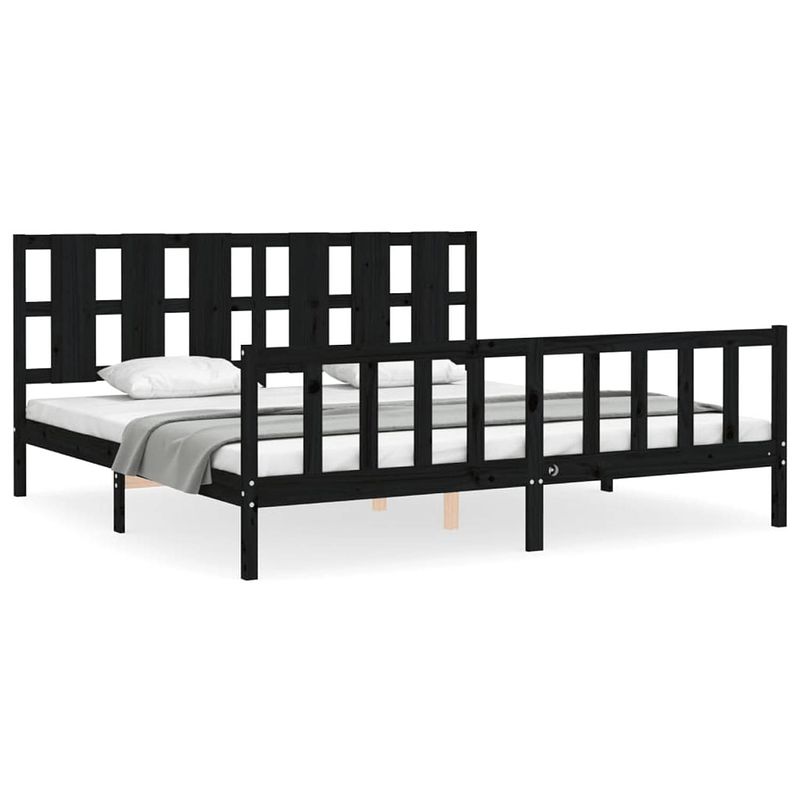 Foto van The living store houten bedframe - bedframe - 205.5 x 205.5 x 100 cm - massief grenenhout - zwart