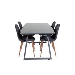 Foto van Incablbl eethoek eetkamertafel uitschuifbare tafel lengte cm 160 / 200 zwart en 4 polar eetkamerstal zwart.