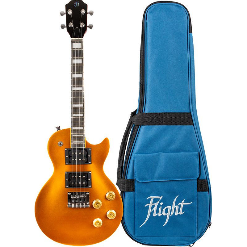 Foto van Flight rock series centurion tenor vintage gold solid body elektrische ukelele met gigbag