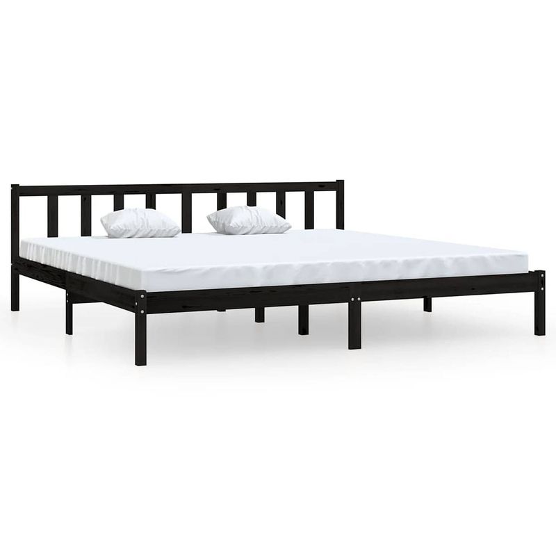 Foto van The living store houten bedframe - massief grenenhout - 205.5 x 185.5 x 69.5 cm - zwart