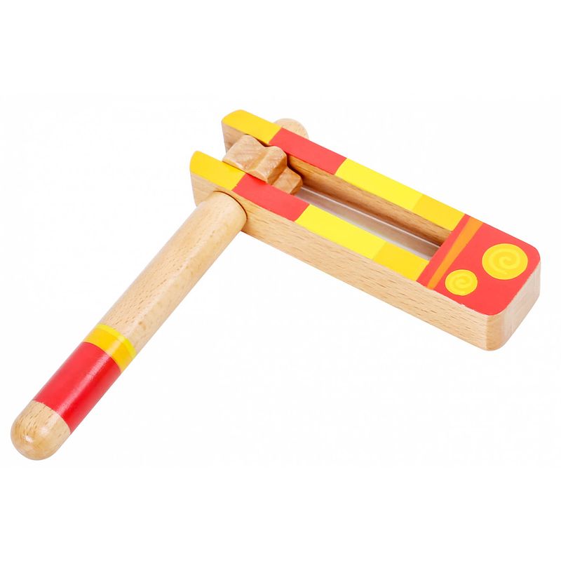 Foto van Tooky toy castagnette junior 12 x 13 cm hout geel/oranje/rood