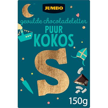 Foto van Jumbo gevulde chocoladeletter puur kokos s 150g aanbieding bij jumbo | 2 voor 4.50