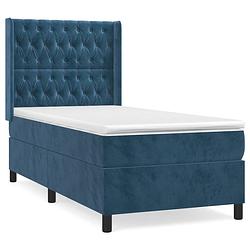 Foto van The living store boxspringbed - fluweel - 203 x 93 x 118/128 cm - donkerblauw