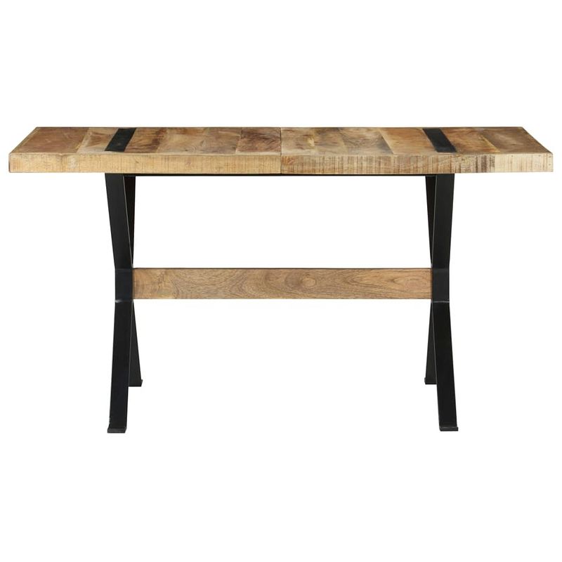 Foto van The living store industriële houten eettafel - 140 x 70 x 76 cm - ruw mangohout en staal