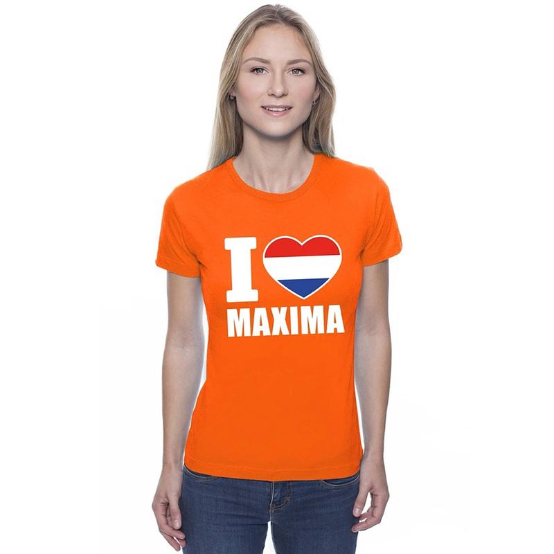 Foto van Oranje i love maxima shirt dames - oranje koningsdag/ holland supporter kleding s