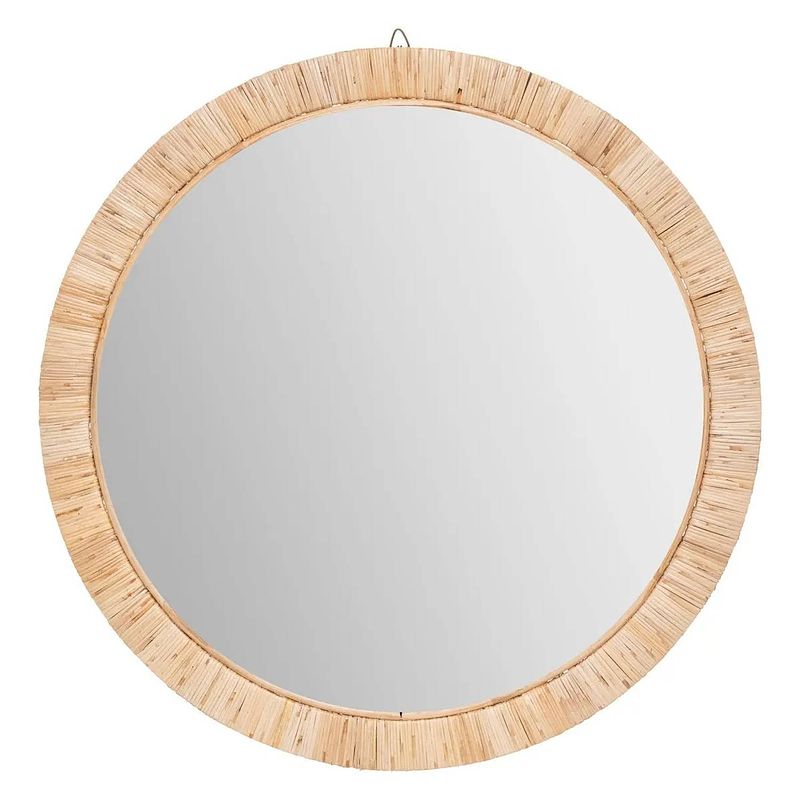 Foto van Spiegel/wandspiegel rond d60 cm rotan beige - spiegels