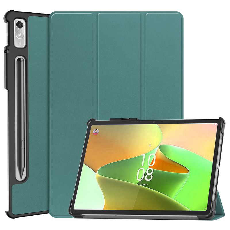 Foto van Basey lenovo tab p11 pro (2e gen) hoesje kunstleer hoes case cover - donkergroen