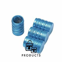 Foto van Tt-products ventieldoppen 3-rings light blue aluminium 4 stuks lichtblauw - auto ventieldop - ventieldopjes