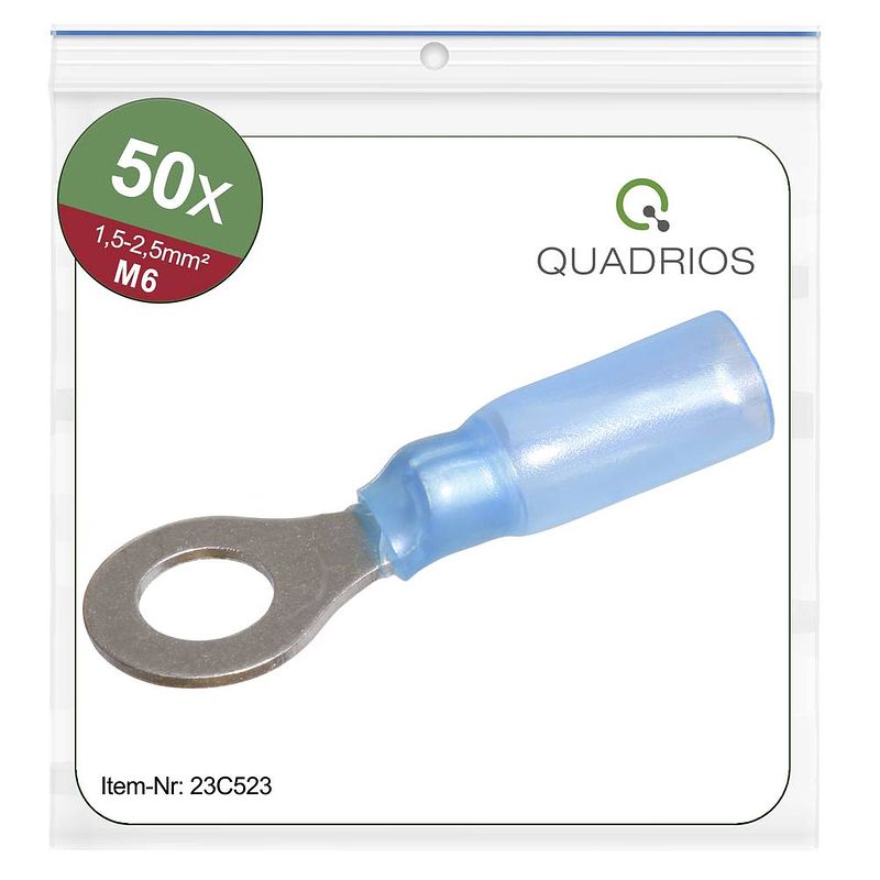 Foto van Quadrios 23c523 ringkabelschoen dwarsdoorsnede (max.): 2.5 mm² gat diameter: 6.5 mm deels geïsoleerd blauw 50 stuk(s)